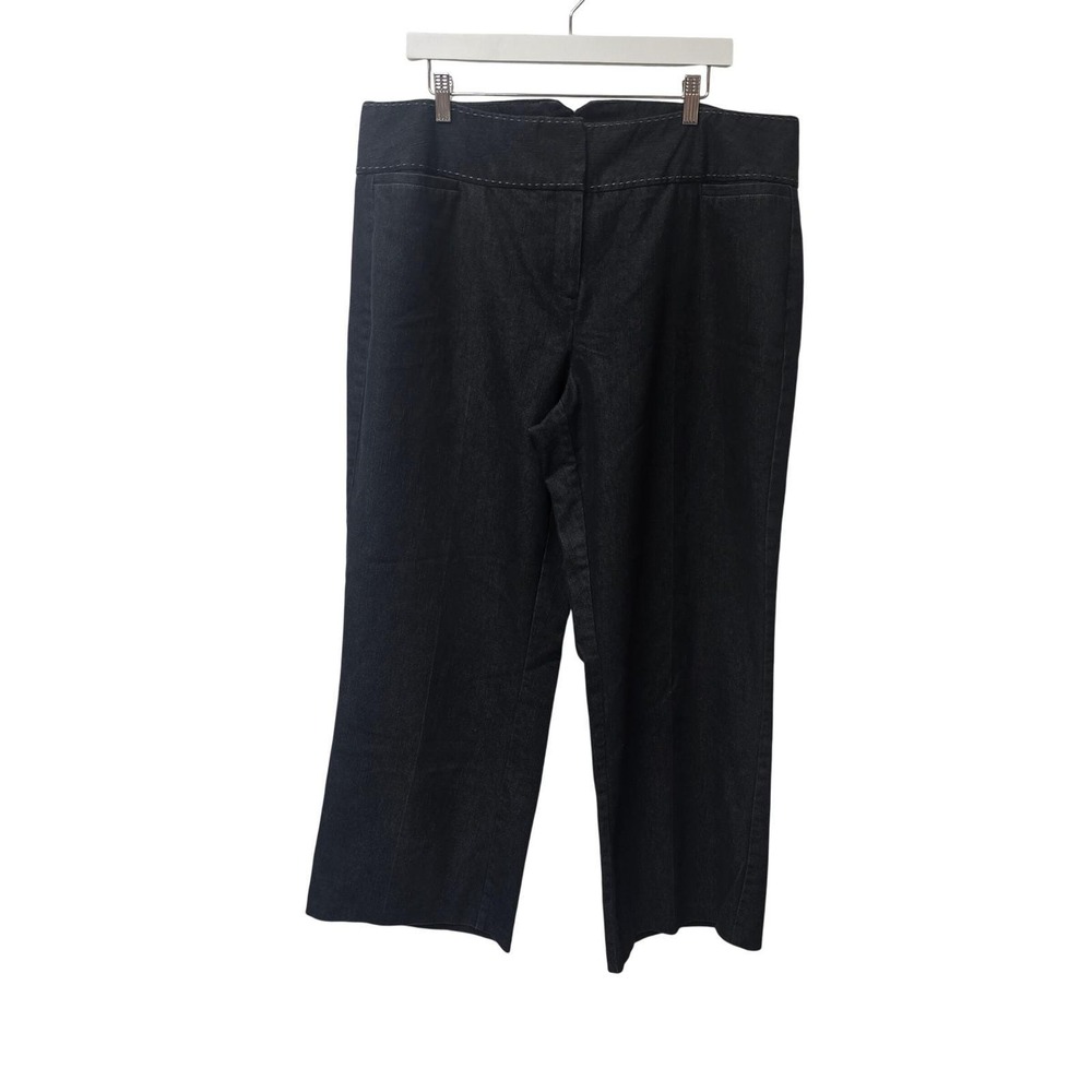 Dressbarn Woman 18W Dark Wash Wide Leg Trousers Y2K Pick Stitch Stretch Pants